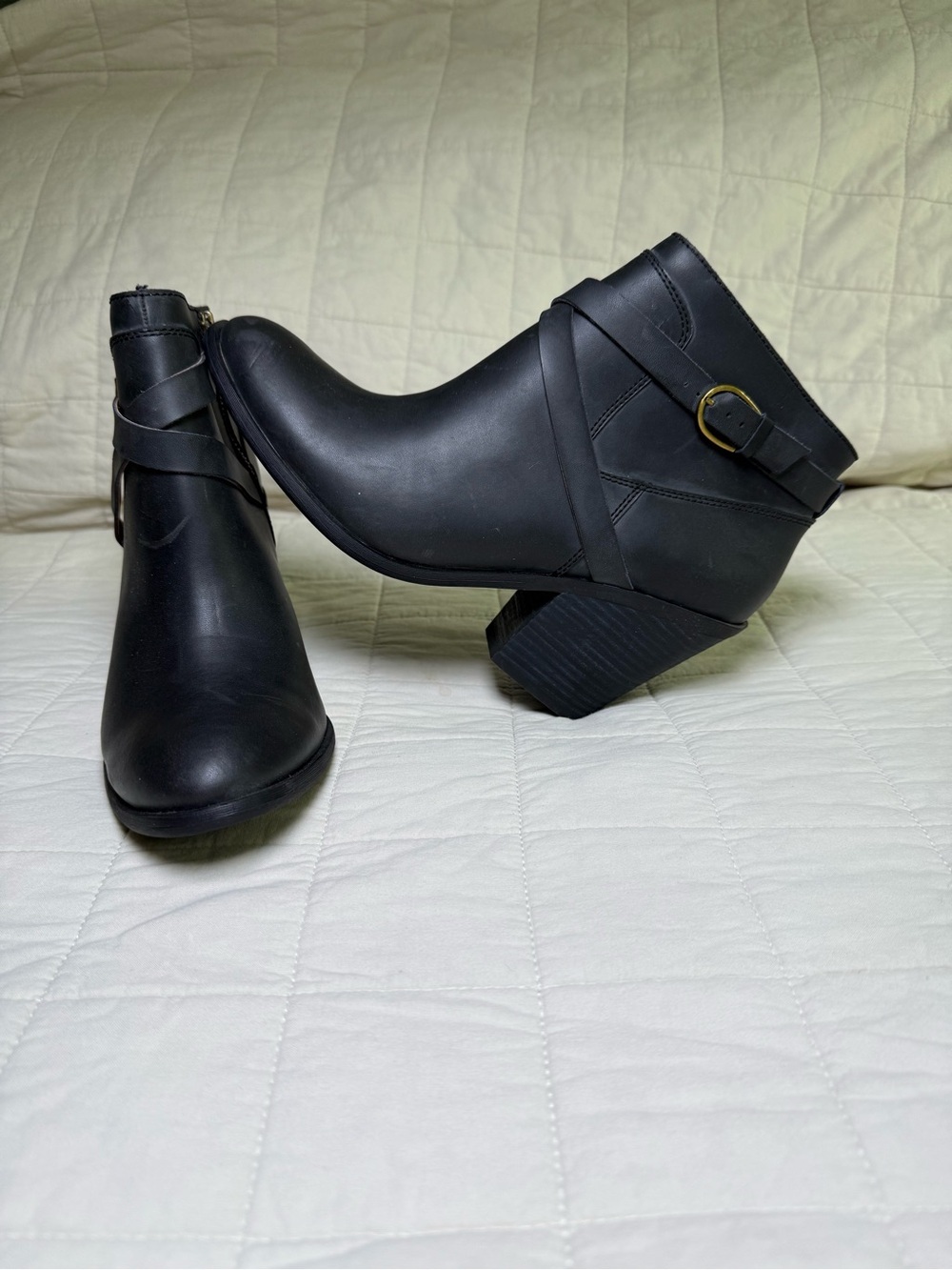 Lucky Brand Black Buckle Strap Ankle Booties